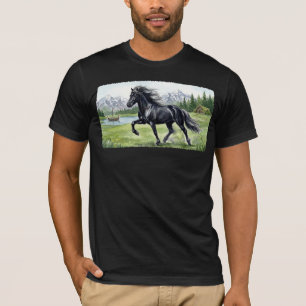 Camiseta Freydis Black Horse em Paisagem Nórdica
