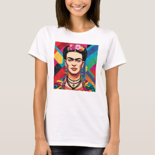 Camiseta Frida Kahlo Pop Art Retrato - Cores Vibrantes