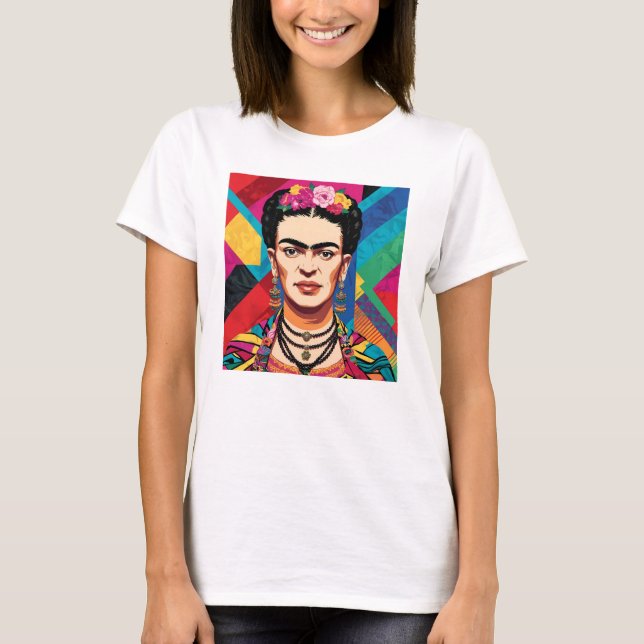 Camiseta Frida Kahlo Pop Art Retrato - Cores Vibrantes (Frente)