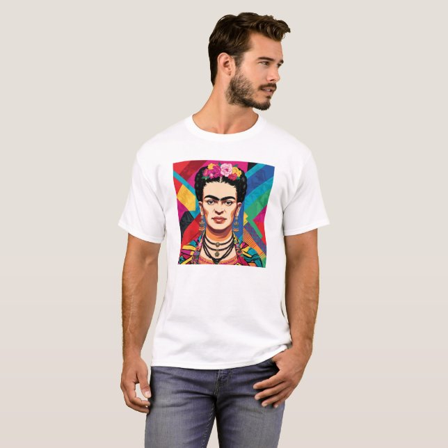 Camiseta Frida Kahlo Pop Art Retrato - Cores Vibrantes (Frente Completa)