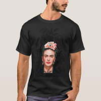 Frida Kahlo portrait color, black and white flower