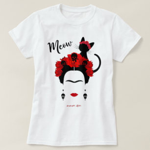 Camiseta Frida Kahlo retrato e meau giro Cat T
