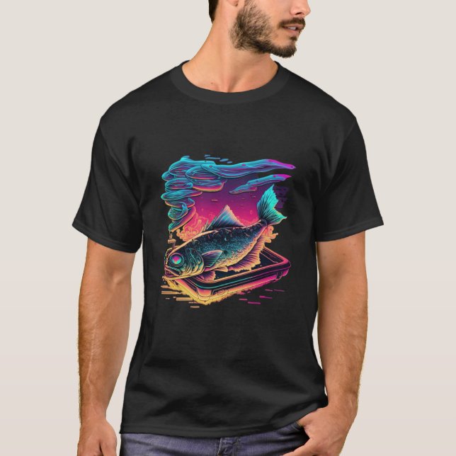 Camiseta Fried Fish Synthwave 80s Retrowave Aesthetic 2 (Frente)