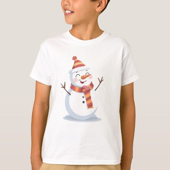 Camiseta Friendly Snowman – Cute Kids Christmas Tee (Frente)