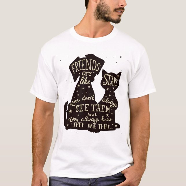 Camiseta Friends Are Like Stars – Dog & Cat Friendship Quot (Frente)