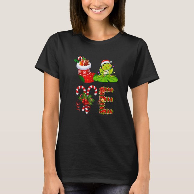 Camiseta Frog Christmas Lights Led  Santa Hat Christmas (Frente)