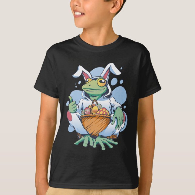 Camiseta Frog Dressed As Easter Bunny With Eggs  (Frente)