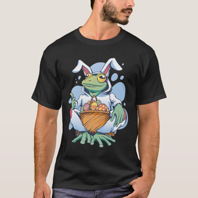 Camiseta Frog Dressed As Easter Bunny With Eggs  (Frente)