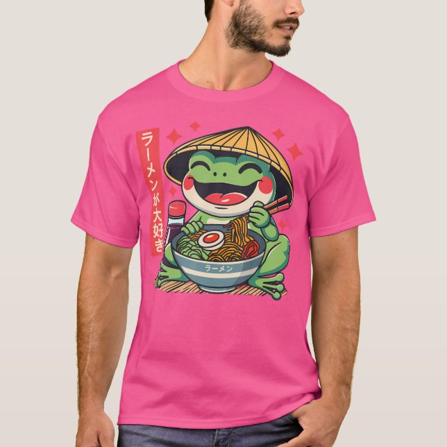 Camiseta Frog Eating Ramen Kawaii Otaku Japanese Noodles An (Frente)