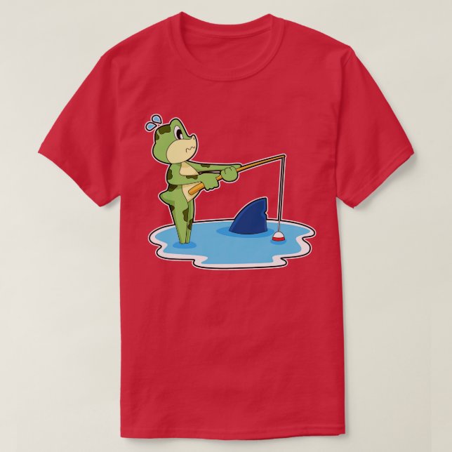Camiseta Frog Fishing Vara de pesca acabamento (Frente do Design)