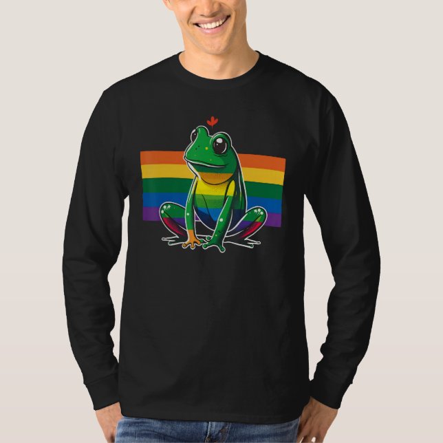 Camiseta Frog Gay Pride LGBT Rainbow Flag on Frog LGBTQ 2 (Frente)