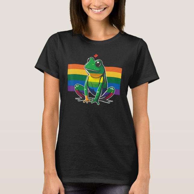 Camiseta Frog Gay Pride LGBT Rainbow Flag on Frog LGBTQ 2 (Frente)