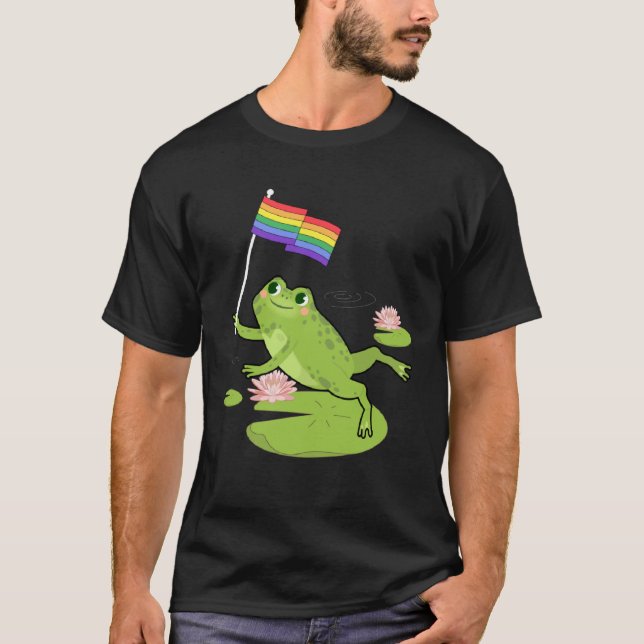 Camiseta Frog  LGBTQ Gay Pride Flag Lily Pad Illustration (Frente)
