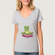 Frog Meditating On Flower Cute Funny Gray Womens