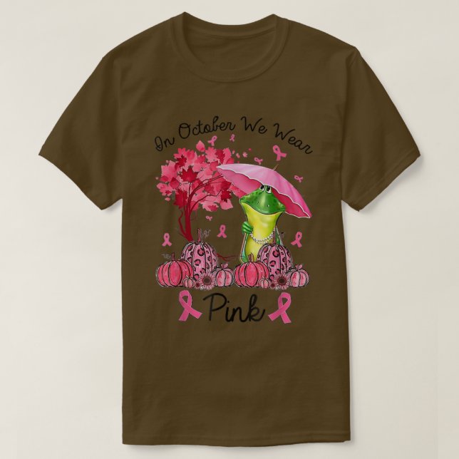 Camiseta Frog On October We Wear Pink Autumn Fall Breast Ca (Frente do Design)