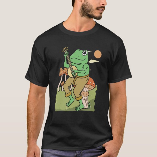 Camiseta Frog Playing Banjo on Mushroom cute Frog (Frente)