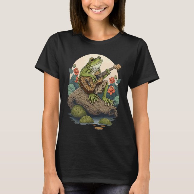 Camiseta Frog Playing Guitar  Frog Banjo On Log Aesthetic F (Frente)