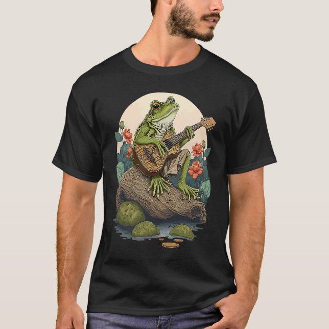 Camiseta Frog Playing Guitar  Frog Banjo On Log Aesthetic F (Frente)