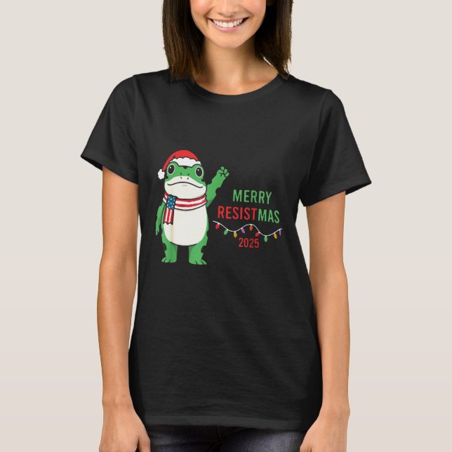 Camiseta Frog Retro Merry Resistmas Funny Litical Christmas (Frente)