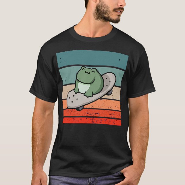 Camiseta Frog skateboard cartoon chubby happy expression am (Frente)