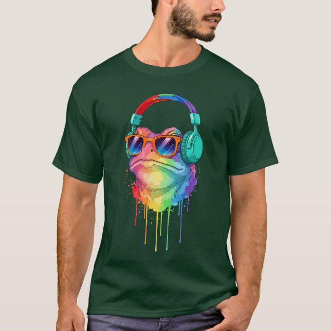 Camiseta Frog Wearing Headphones and Sunglasses EDM Rave De (Frente)