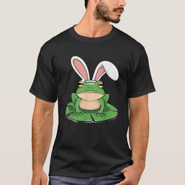 Camiseta Frog with Bunny Ears Funny Easter Kids Girls Boys  (Frente)