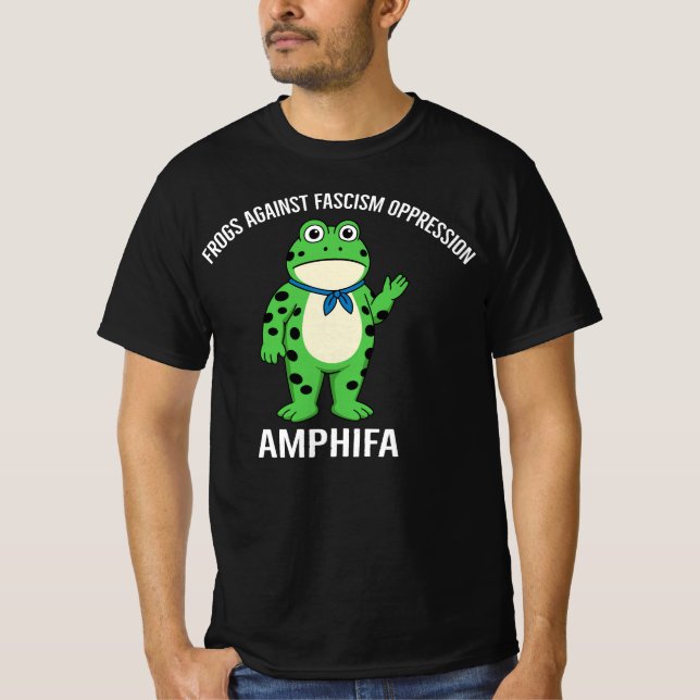 Camiseta Frogs Against Fascist Oppression AMPHIFA Funny Pro (Frente)