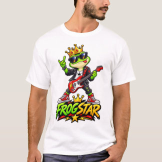 Camiseta Frogstar – Sapo Real Engraçado Estrela do Rock
