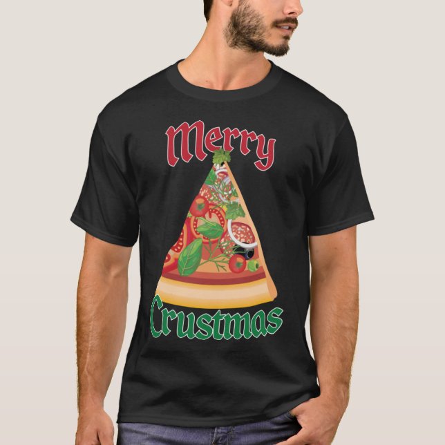 Camiseta Frohe Krustmas Pizza Cutter Árvore de Natal (Frente)