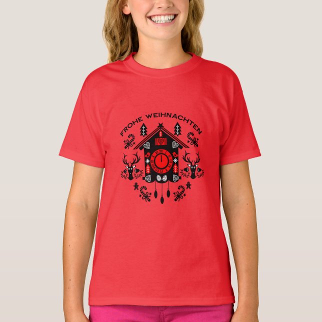 Camiseta Frohe Weihnachten German Cuckoo Clock (Frente)