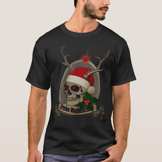 Camiseta Frohe Weihnachten Totenschädel Stern Geweih (Frente)