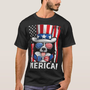 Camiseta Fronteira Collie Dog Roupa Bandeira Americana Patr