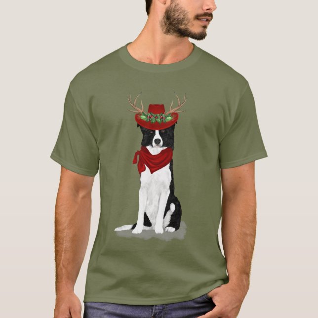 Camiseta Fronteira Collie Lover Feriado de Natal Engraçado (Frente)
