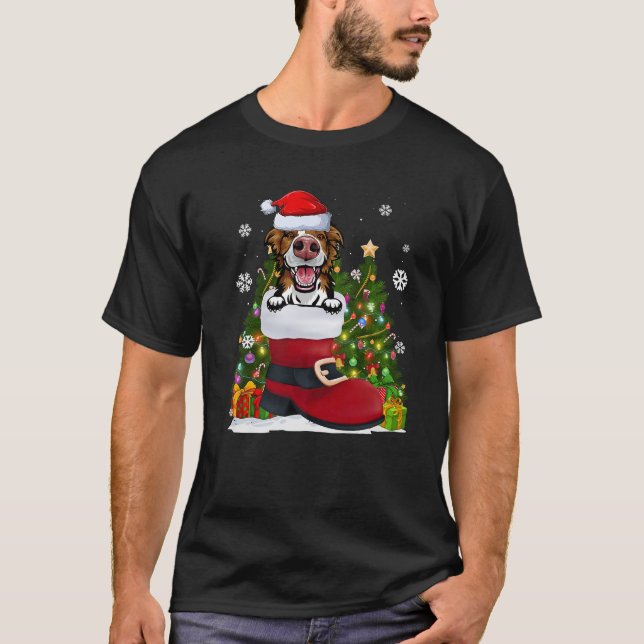 Camiseta Fronteira Collie no Calçado Santa Hat Feia Natal (Frente)