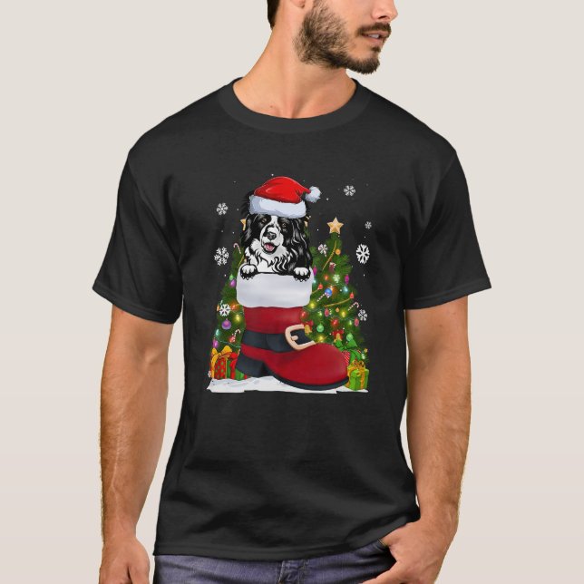 Camiseta Fronteira Collie no Calçado Santa Hat Feia Natal (Frente)