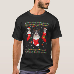 Camiseta Fronteira Collie Reindeer Santa Hat No Natal
