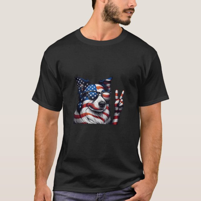Camiseta Fronteira da Paz Collie Dog Bandeira Americana USA (Frente)