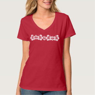 Camiseta Fronteira de Flor de Hibisco Branco Desenho Tropic