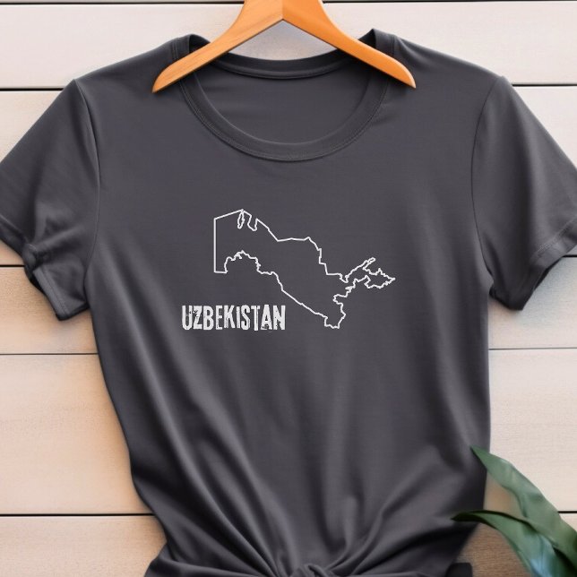 Camiseta Fronteira Usbequistão - Linha de Mapa do País - Fo (Criador carregado)