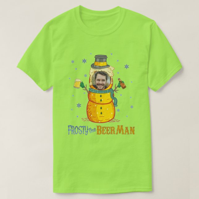 Camiseta Frosty Beer Man Engraçado Feliz Natal Feio Persona (Frente do Design)