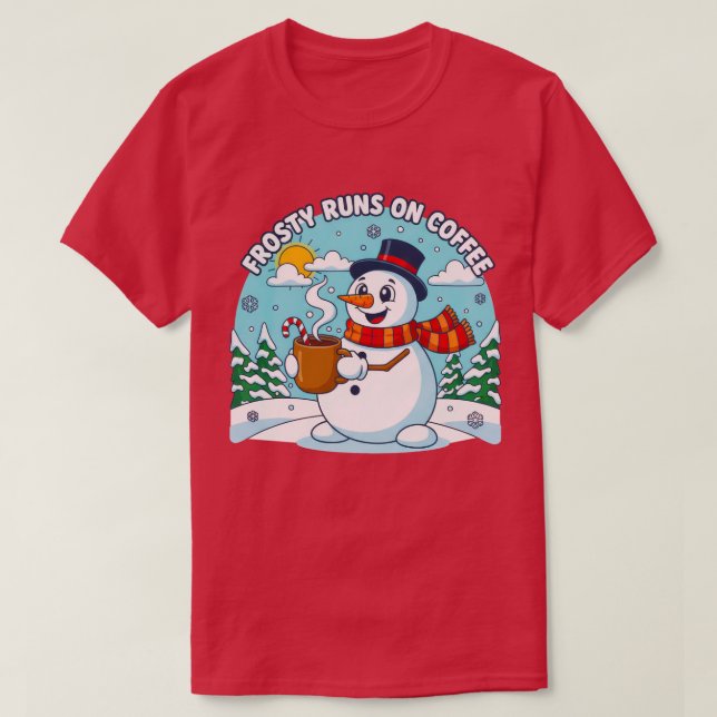 Camiseta Frosty corre no café Engraçado Design de Natal (Frente do Design)