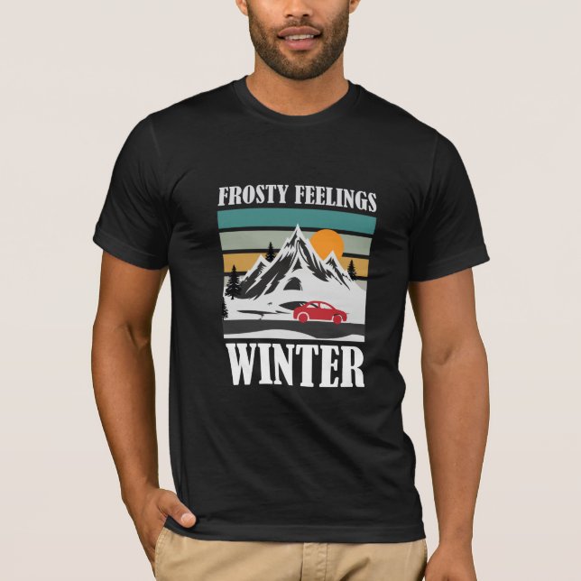 Camiseta Frosty Feelings Winter Mountain Red Car T-Shirt (Frente)