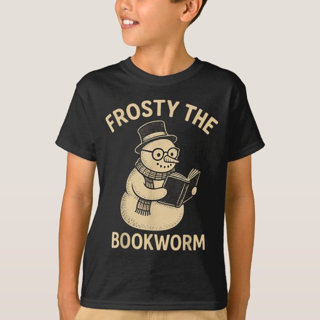 Camiseta Frosty The Bookworm Snowman Reading  (Frente)