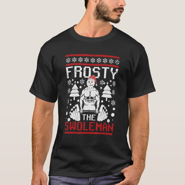 Camiseta Frosty The Swoleman Christmas Workout  Snowman Gym (Frente)