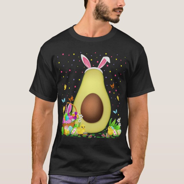 Camiseta Fruta Avocado, Caça de Ovos Bunny Avocado, Páscoa (Frente)