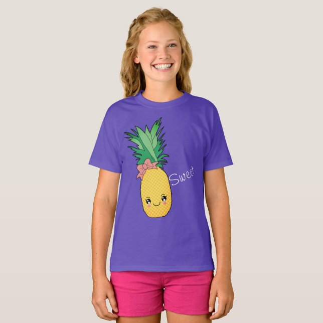 Camiseta Fruta da Praia Tropical Pineapple Kawaii Face (Frente Completa)