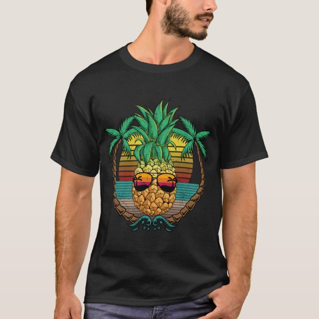 Camiseta Fruta de abacaxi com óculos de sol Palas de Verão (Frente)