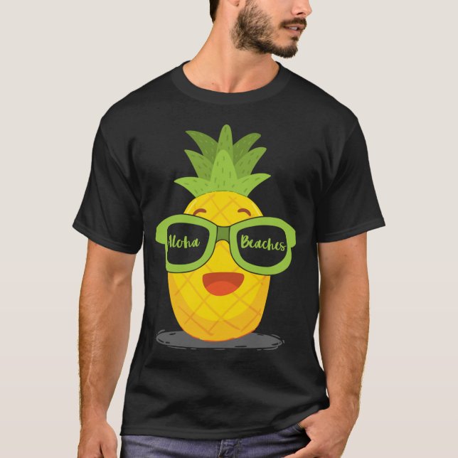 Camiseta Fruta de abacaxi Óculos de sol Aloha Beaches Havaí (Frente)