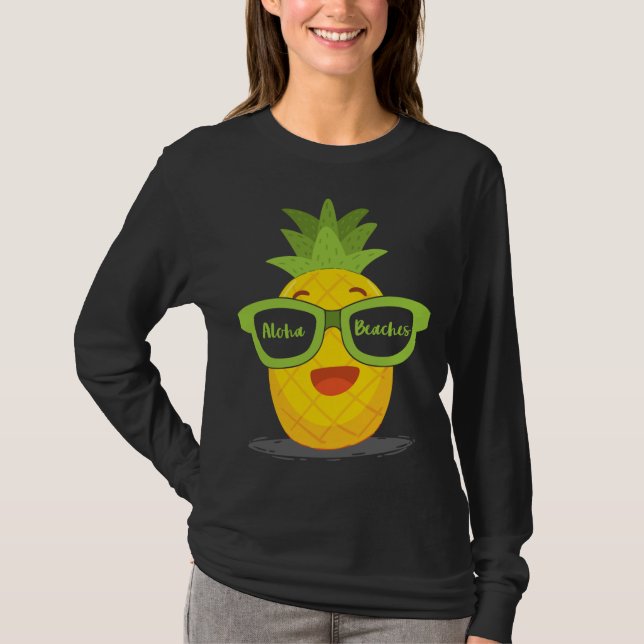 Camiseta Fruta de abacaxi Óculos de sol Aloha Beaches Havaí (Frente)