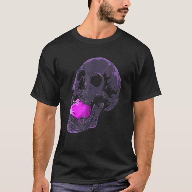 Camiseta Fruta de Maçã Estética do Gótico do Pastel Esquele (Frente)